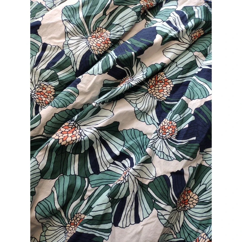 LOFT Outlet Floral Midi Skirt Smocked Waist‎ Women's XS Green White